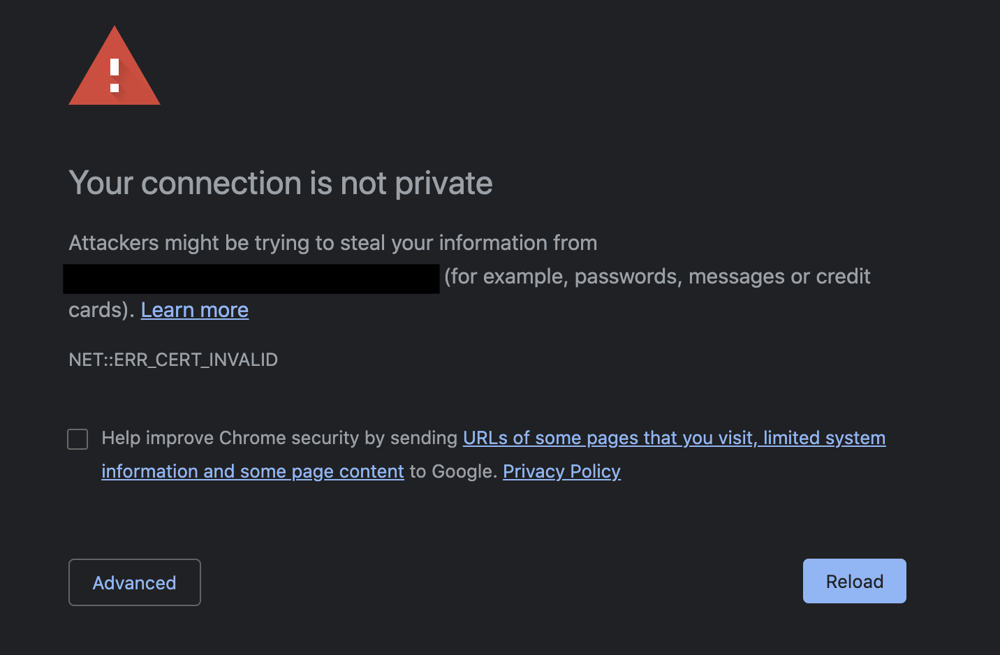 MacOS Chrome connection is not private